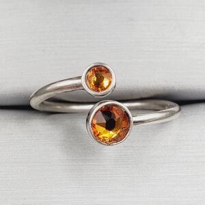 Round Topaz Simulant 925 Sterling Silver November Birthstone Open Ring
